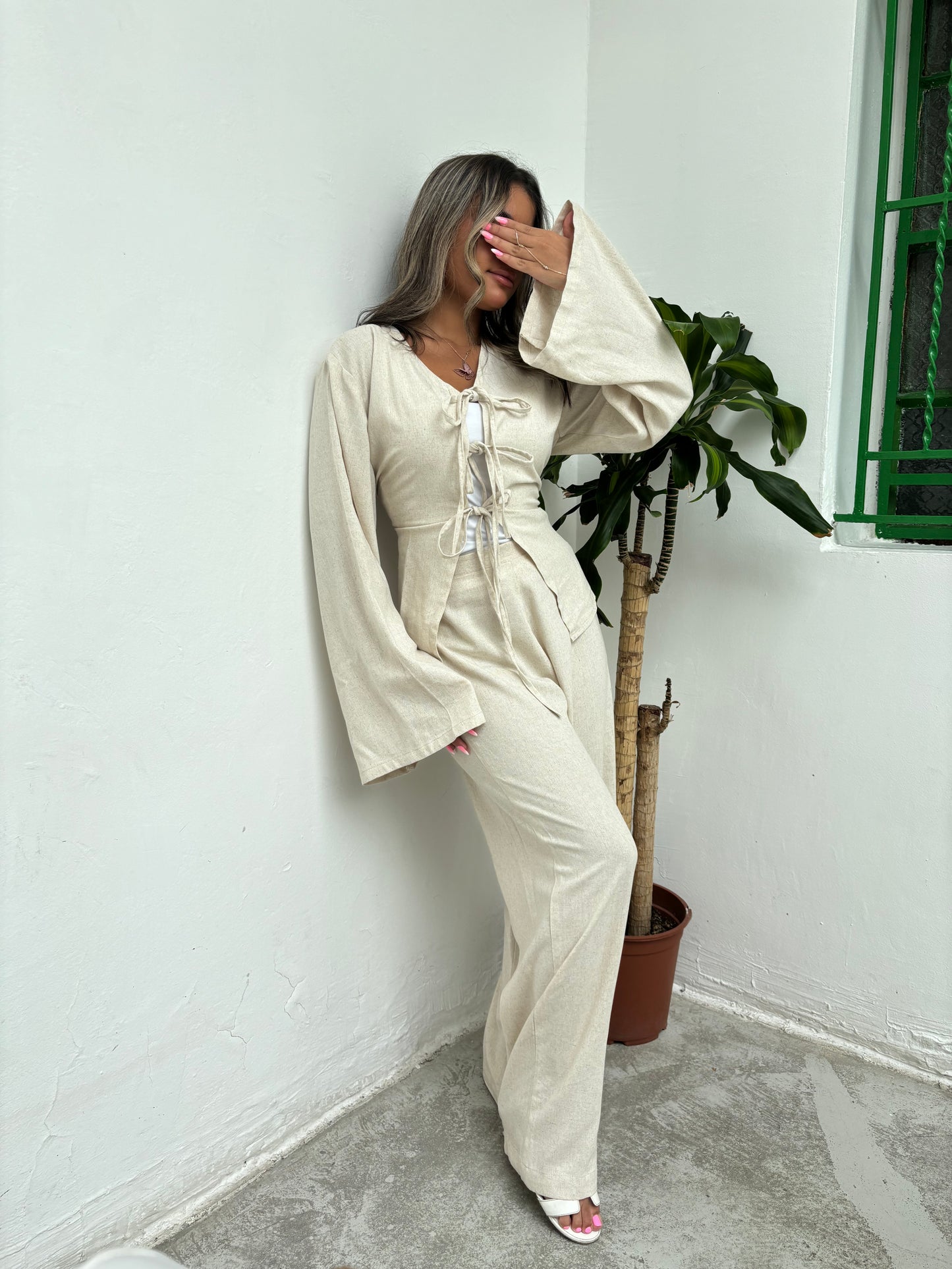 Beige linen set